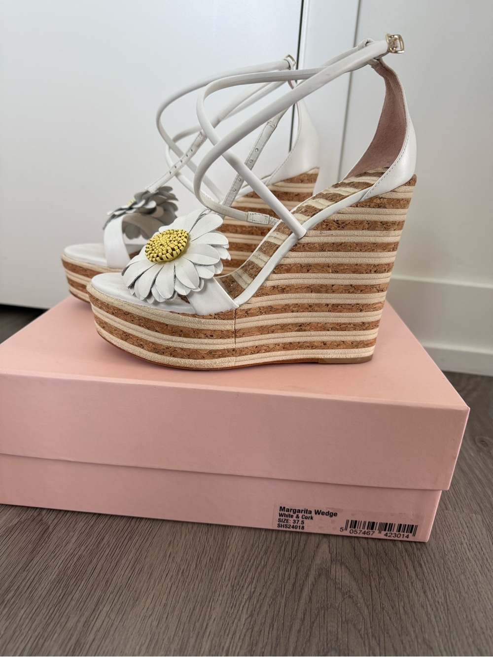 Sophia Webster White Daisy Cork Platform Wedges